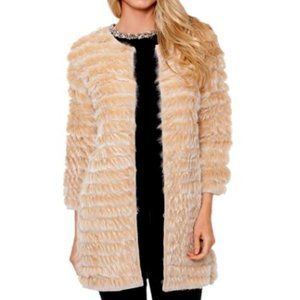 Love Token Cream Faux Fur Open Front Long Cardigan